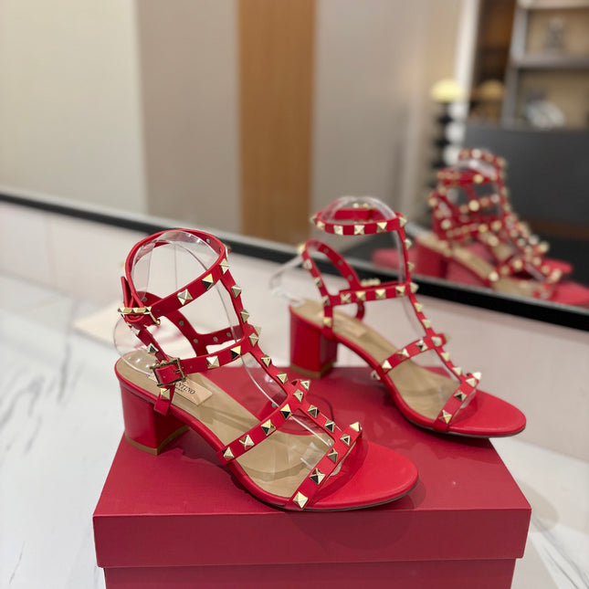 VALENTINO 26S STUDDED HIGH HEEL SANDALS 65 MM IN RED CALFSKIN