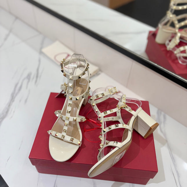 VALENTINO 26S STUDDED HIGH HEEL SANDALS 65 MM IN CREAM WHITE CALFSKIN