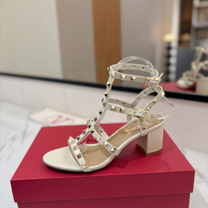 VALENTINO 26S STUDDED HIGH HEEL SANDALS 65 MM IN CREAM WHITE CALFSKIN