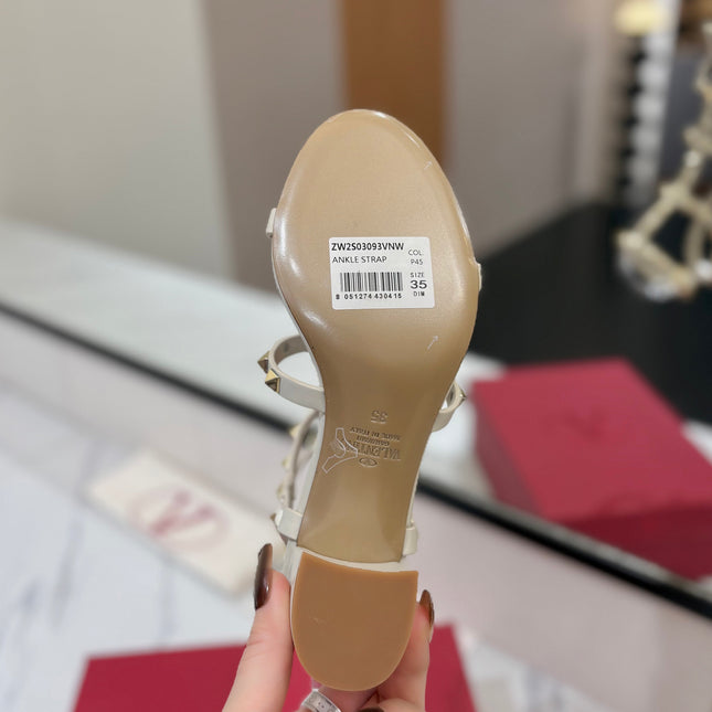 VALENTINO 26S STUDDED HIGH HEEL SANDALS 65 MM IN CREAM WHITE CALFSKIN
