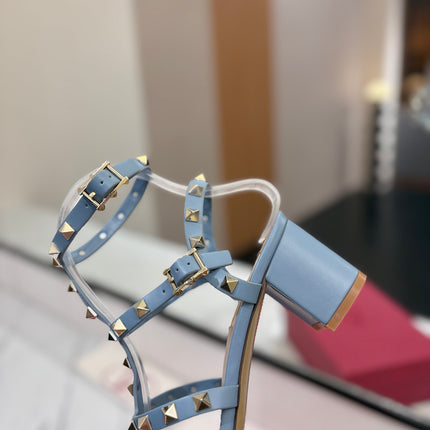 VALENTINO 26S STUDDED HIGH HEEL SANDALS 65 MM IN SKY BLUE CALFSKIN