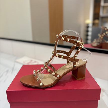 VALENTINO 26S STUDDED HIGH HEEL SANDALS 65 MM IN BROWN CALFSKIN