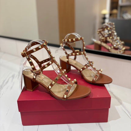 VALENTINO 26S STUDDED HIGH HEEL SANDALS 65 MM IN BROWN CALFSKIN