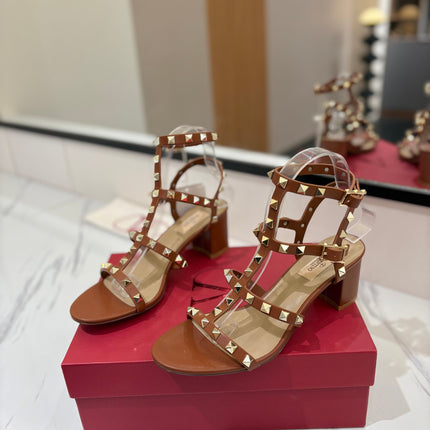 VALENTINO 26S STUDDED HIGH HEEL SANDALS 65 MM IN BROWN CALFSKIN