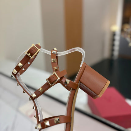 VALENTINO 26S STUDDED HIGH HEEL SANDALS 65 MM IN BROWN CALFSKIN