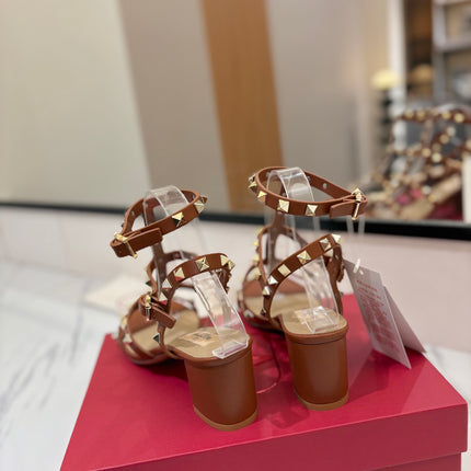 VALENTINO 26S STUDDED HIGH HEEL SANDALS 65 MM IN BROWN CALFSKIN