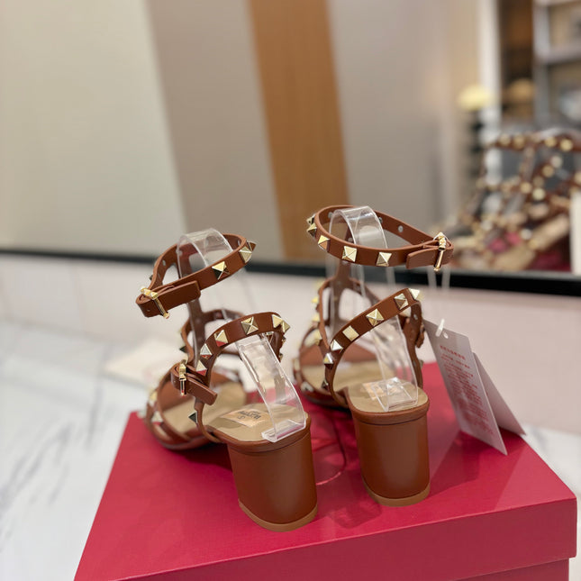 VALENTINO 26S STUDDED HIGH HEEL SANDALS 65 MM IN BROWN CALFSKIN