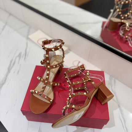 VALENTINO 26S STUDDED HIGH HEEL SANDALS 65 MM IN BROWN CALFSKIN