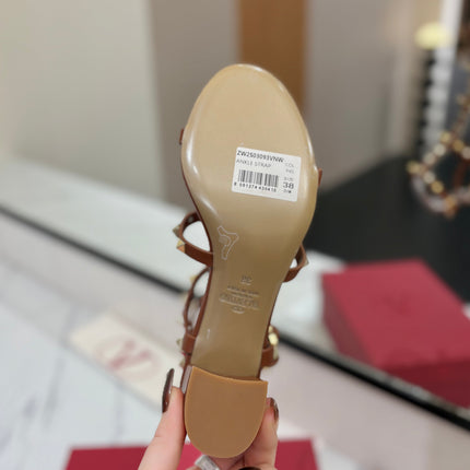 VALENTINO 26S STUDDED HIGH HEEL SANDALS 65 MM IN BROWN CALFSKIN