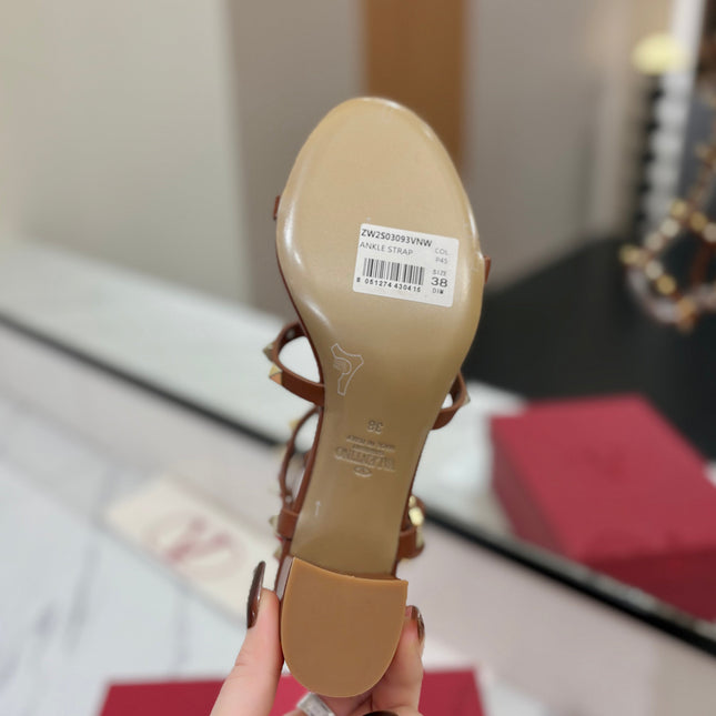 VALENTINO 26S STUDDED HIGH HEEL SANDALS 65 MM IN BROWN CALFSKIN