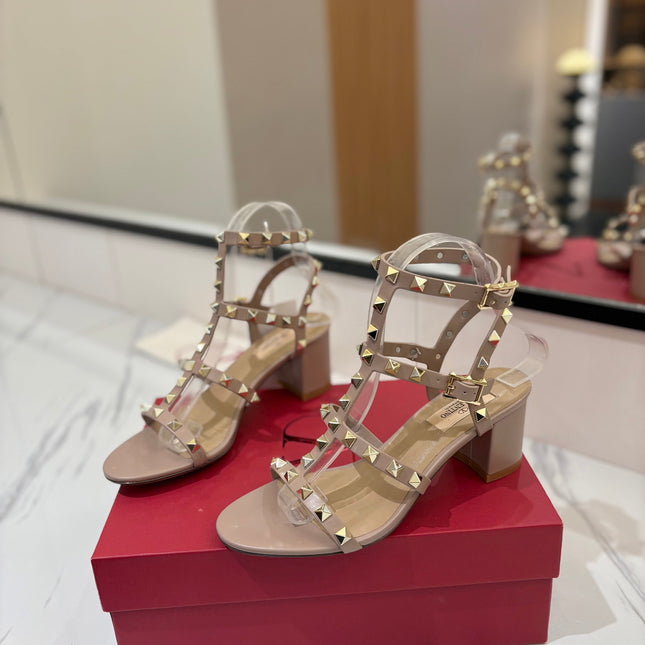 VALENTINO 26S STUDDED HIGH HEEL SANDALS 65 MM IN NUDE CALFSKIN