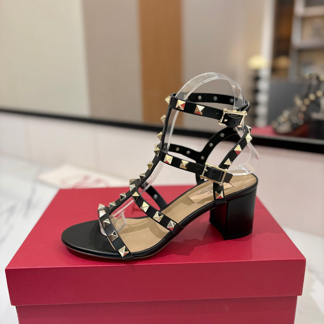 VALENTINO 26S STUDDED HIGH HEEL SANDALS 65 MM IN BLACK CALFSKIN