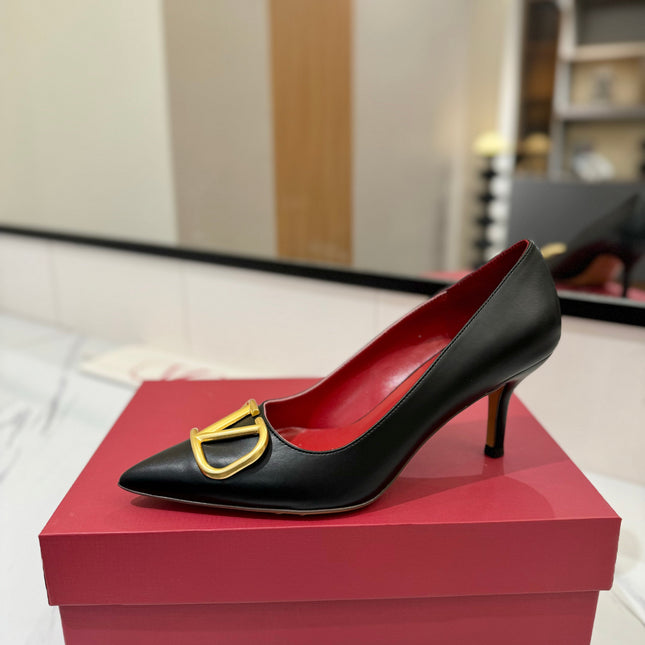 VALENTINO 26S HIGH HEELS 75 MM IN BLACK SMOOTH CALFSKIN WITH GOLD HARDWARE