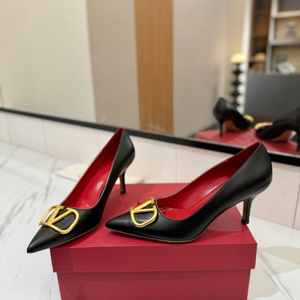 VALENTINO 26S HIGH HEELS 75 MM IN BLACK SMOOTH CALFSKIN WITH GOLD HARDWARE