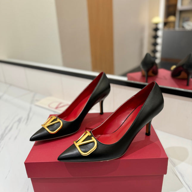 VALENTINO 26S HIGH HEELS 75 MM IN BLACK SMOOTH CALFSKIN WITH GOLD HARDWARE