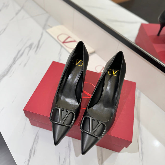 VALENTINO 26S HIGH HEELS 75 MM IN BLACK SMOOTH CALFSKIN