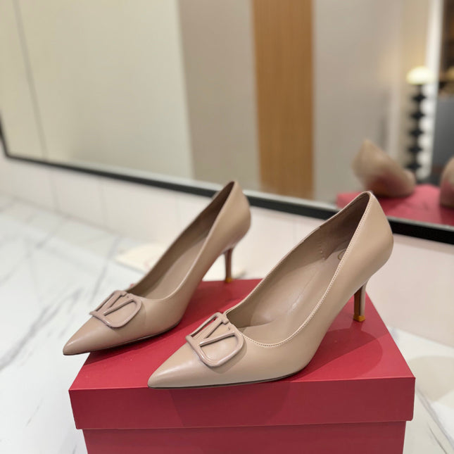 VALENTINO 26S HIGH HEELS 75 MM IN BEIGE SMOOTH CALFSKIN