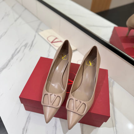 VALENTINO 26S HIGH HEELS 75 MM IN BEIGE SMOOTH CALFSKIN
