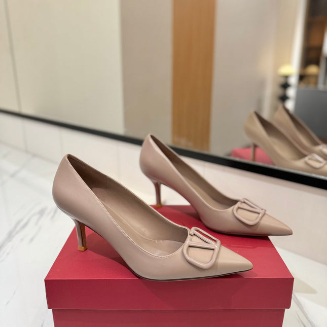 VALENTINO 26S HIGH HEELS 75 MM IN BEIGE SMOOTH CALFSKIN