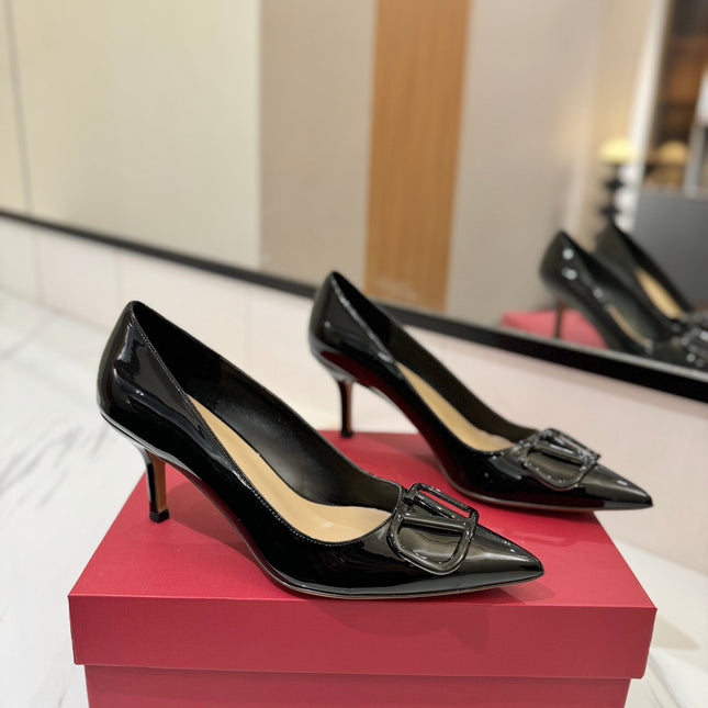 VALENTINO 26S HIGH HEELS 75 MM IN BLACK PATENT CALFSKIN
