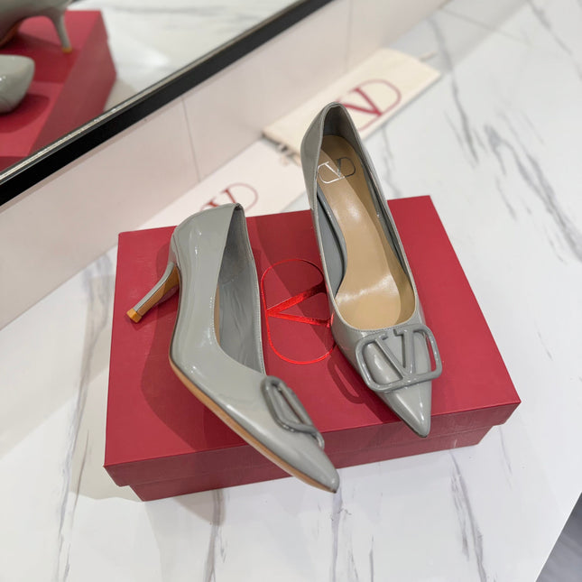 VALENTINO 26S HIGH HEELS 75 MM IN GREY PATENT CALFSKIN