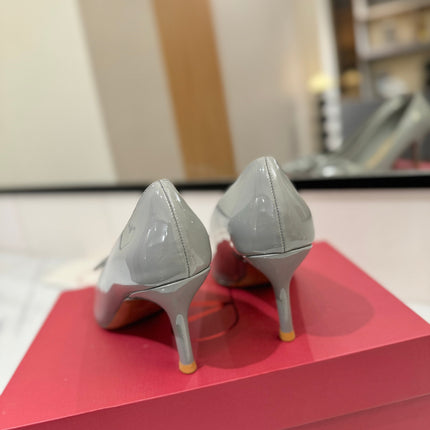 VALENTINO 26S HIGH HEELS 75 MM IN GREY PATENT CALFSKIN