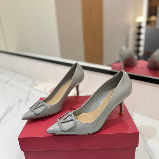VALENTINO 26S HIGH HEELS 75 MM IN GREY PATENT CALFSKIN