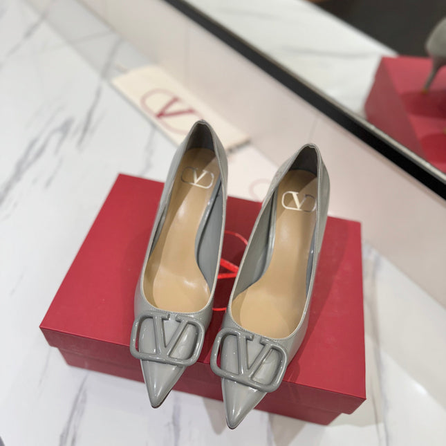 VALENTINO 26S HIGH HEELS 75 MM IN GREY PATENT CALFSKIN