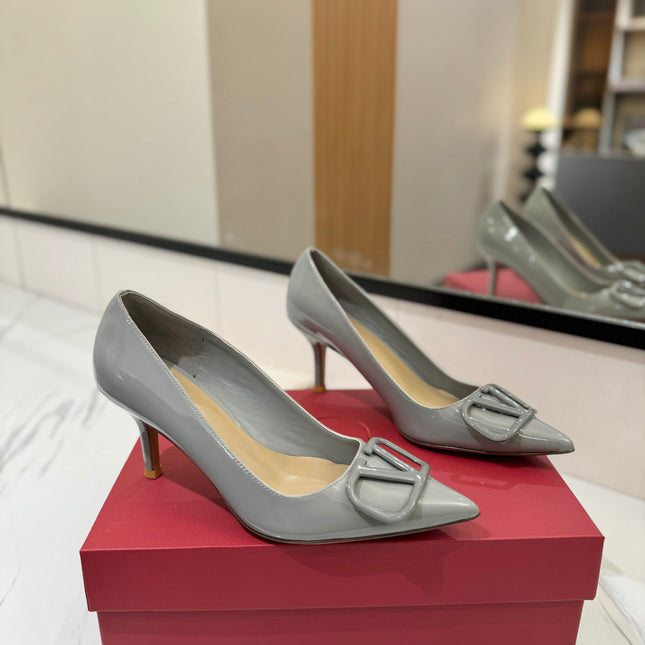 VALENTINO 26S HIGH HEELS 75 MM IN GREY PATENT CALFSKIN