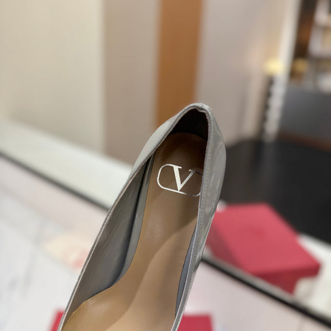 VALENTINO 26S HIGH HEELS 75 MM IN GREY PATENT CALFSKIN