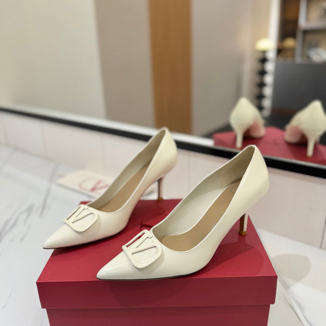 VALENTINO 26S HIGH HEELS 75 MM IN CREAM WHITE PATENT CALFSKIN