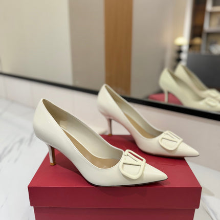 VALENTINO 26S HIGH HEELS 75 MM IN CREAM WHITE PATENT CALFSKIN