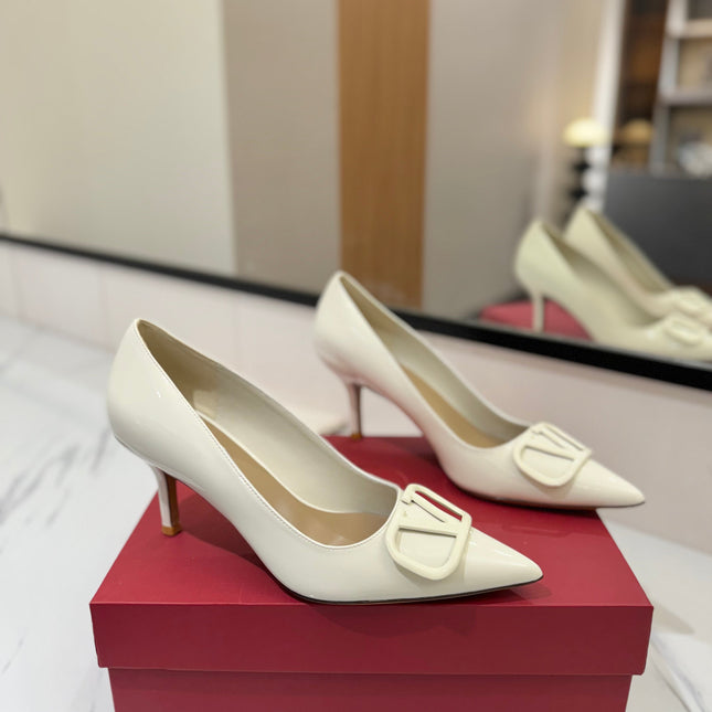 VALENTINO 26S HIGH HEELS 75 MM IN CREAM WHITE PATENT CALFSKIN