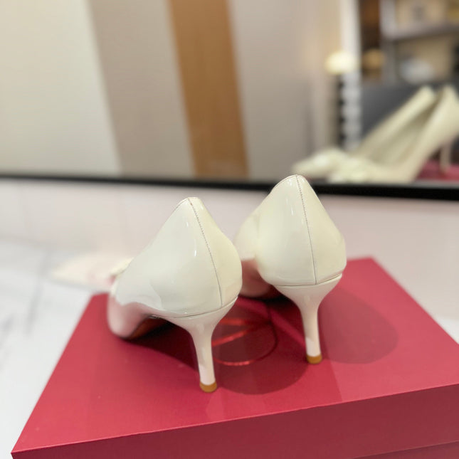 VALENTINO 26S HIGH HEELS 75 MM IN CREAM WHITE PATENT CALFSKIN