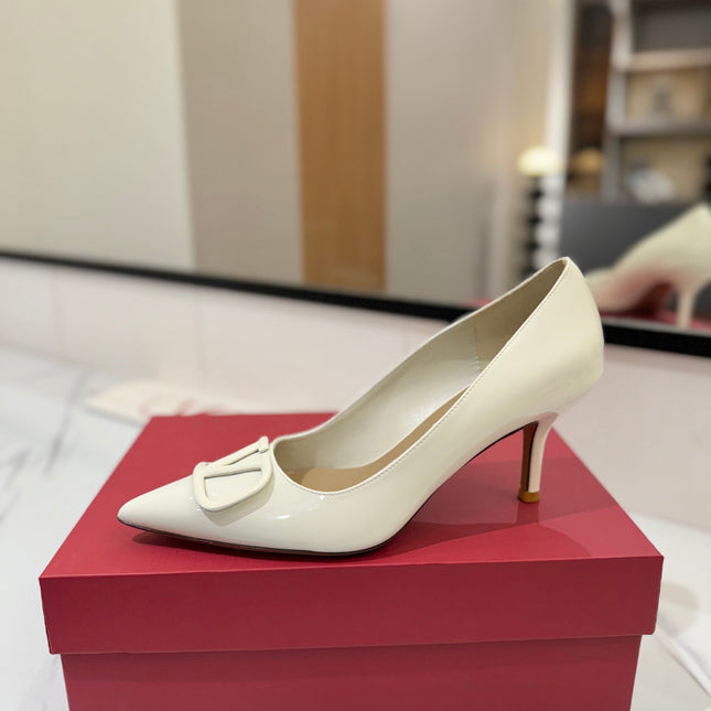 VALENTINO 26S HIGH HEELS 75 MM IN CREAM WHITE PATENT CALFSKIN