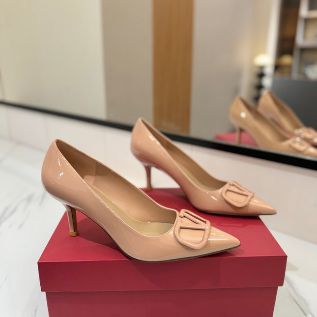 VALENTINO 26S HIGH HEELS 75 MM IN NUDE PATENT CALFSKIN