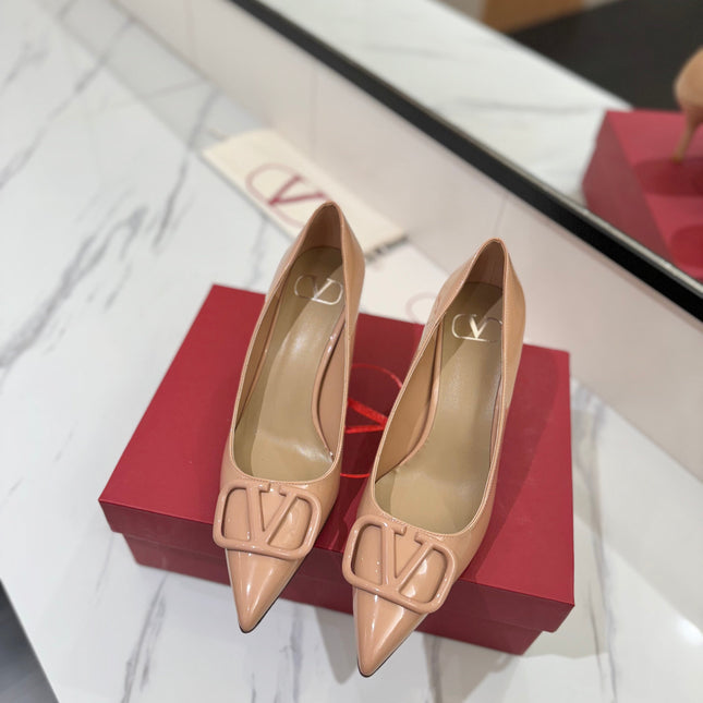 VALENTINO 26S HIGH HEELS 75 MM IN NUDE PATENT CALFSKIN