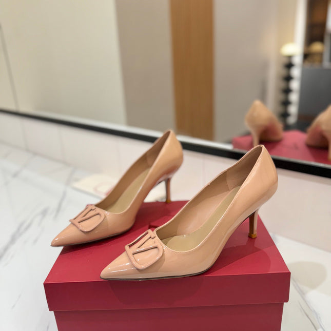 VALENTINO 26S HIGH HEELS 75 MM IN NUDE PATENT CALFSKIN