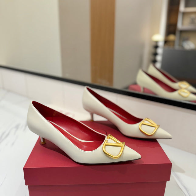 VALENTINO 26S HIGH HEELS 45 MM IN CREAM WHITE SMOOTH CALFSKIN WITH GOLD HARDWARE