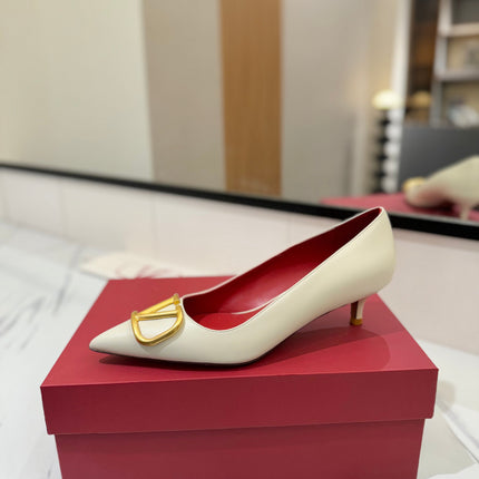 VALENTINO 26S HIGH HEELS 45 MM IN CREAM WHITE SMOOTH CALFSKIN WITH GOLD HARDWARE