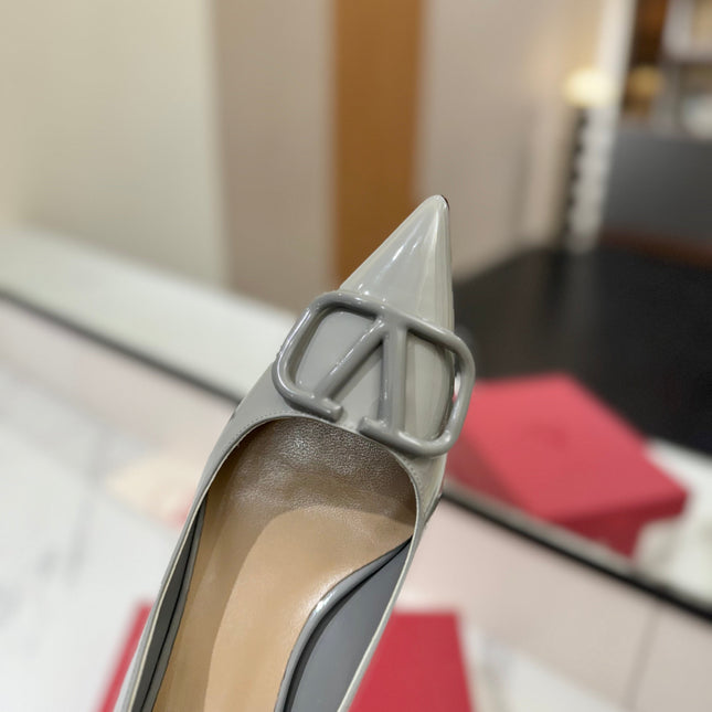 VALENTINO 26S HIGH HEELS 45 MM IN GREY PATENT CALFSKIN
