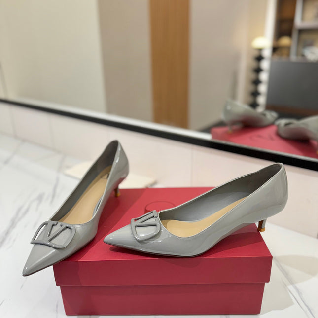 VALENTINO 26S HIGH HEELS 45 MM IN GREY PATENT CALFSKIN