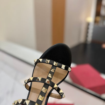 VALENTINO 26S HEELED SANDALS 60 MM IN BLACK CALFSKIN WITH GOLD STUDS