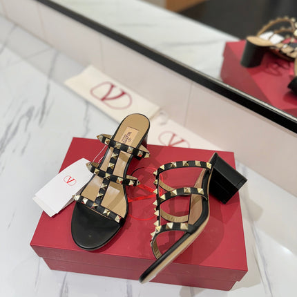 VALENTINO 26S HEELED SANDALS 60 MM IN BLACK CALFSKIN WITH GOLD STUDS