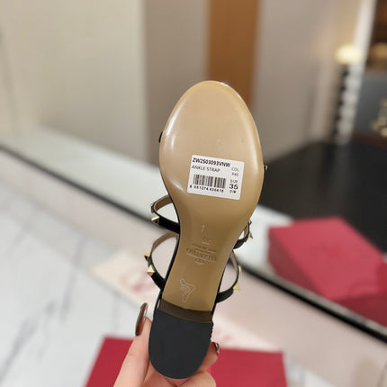 VALENTINO 26S HEELED SANDALS 60 MM IN BLACK CALFSKIN WITH GOLD STUDS