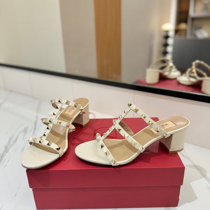 VALENTINO 26S HEELED SANDALS 60 MM IN CREAM WHITE CALFSKIN WITH GOLD STUDS