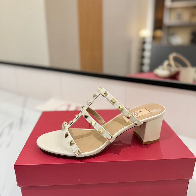 VALENTINO 26S HEELED SANDALS 60 MM IN CREAM WHITE CALFSKIN WITH GOLD STUDS