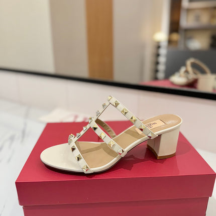 VALENTINO 26S HEELED SANDALS 60 MM IN CREAM WHITE CALFSKIN WITH GOLD STUDS