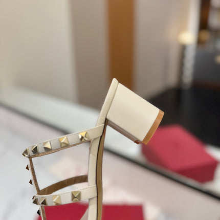 VALENTINO 26S HEELED SANDALS 60 MM IN CREAM WHITE CALFSKIN WITH GOLD STUDS