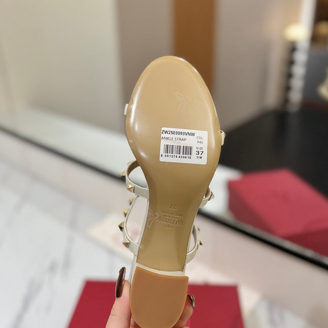 VALENTINO 26S HEELED SANDALS 60 MM IN CREAM WHITE CALFSKIN WITH GOLD STUDS